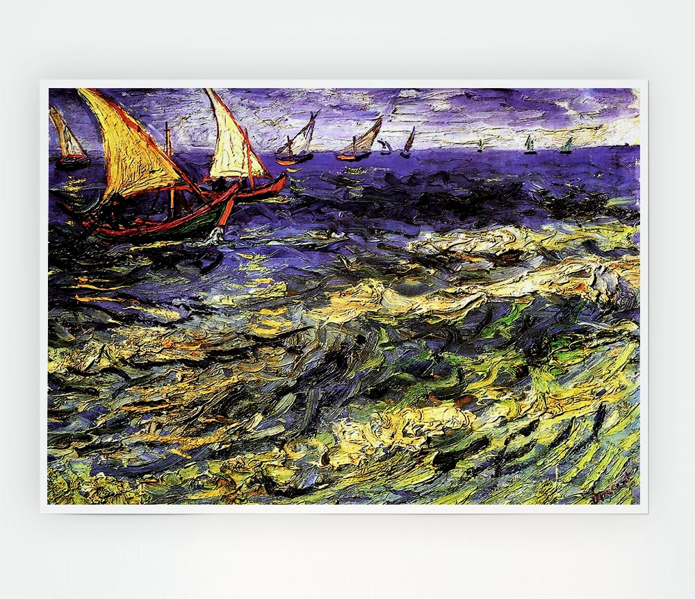 Van Gogh Seascape At Saintes Maries Print Poster Wall Art