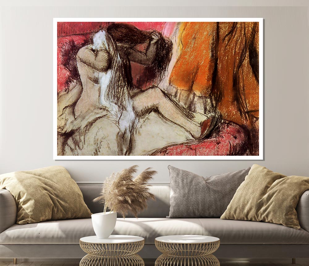 Degas Seated Female Nude On A Chaise Lounge Print Poster Wall Art