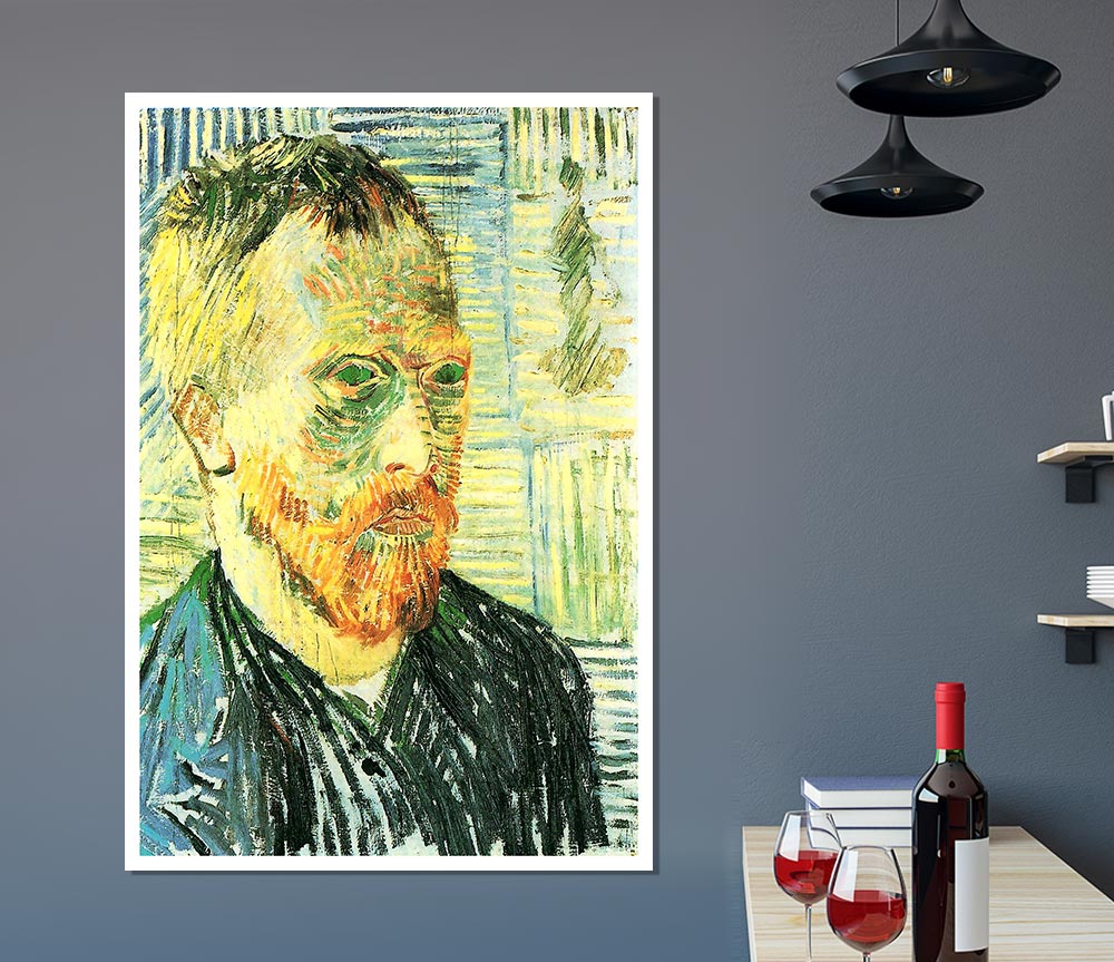 Van Gogh Self Portrait With Background Of Japanese Woodblock Print Poster Wall Art