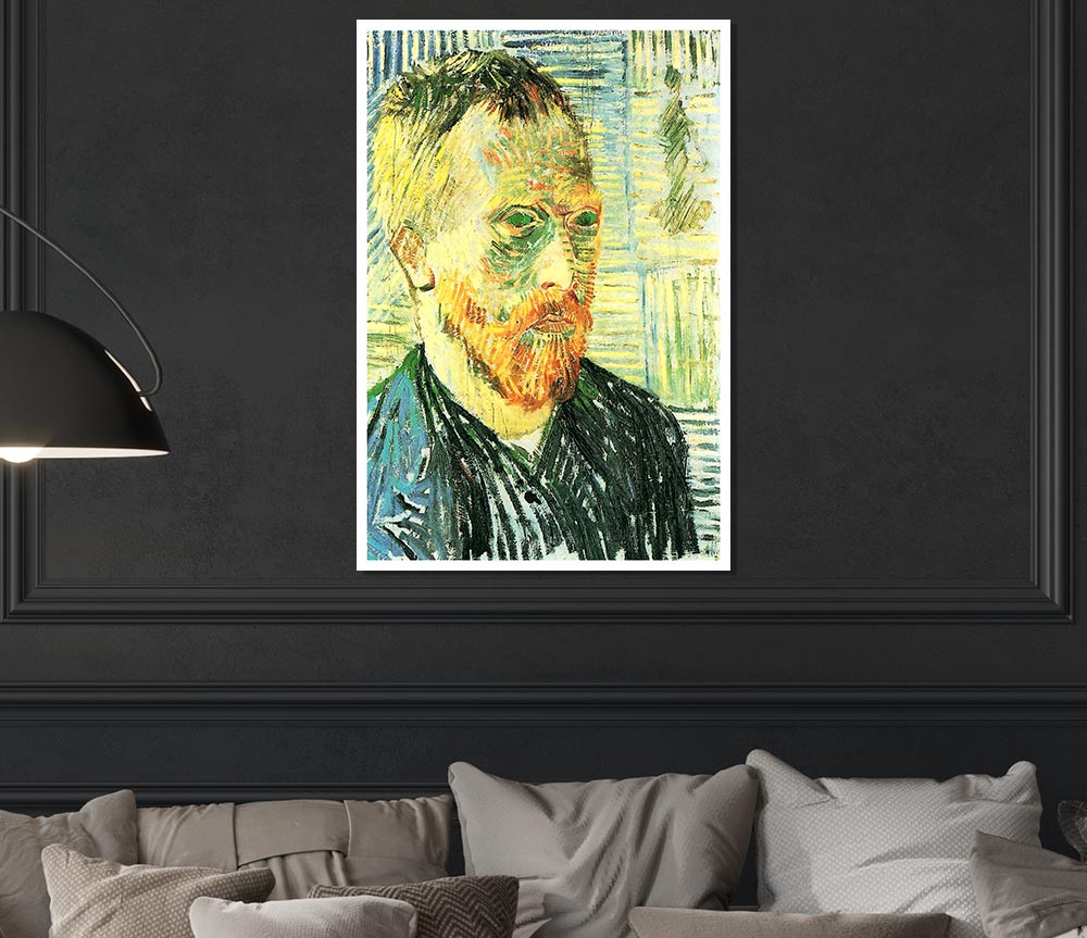 Van Gogh Self Portrait With Background Of Japanese Woodblock Print Poster Wall Art