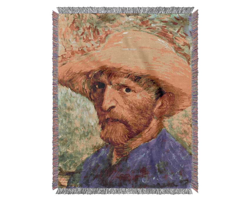 Van Gogh Self Portrait With Straw Hat 3 Woven Blanket