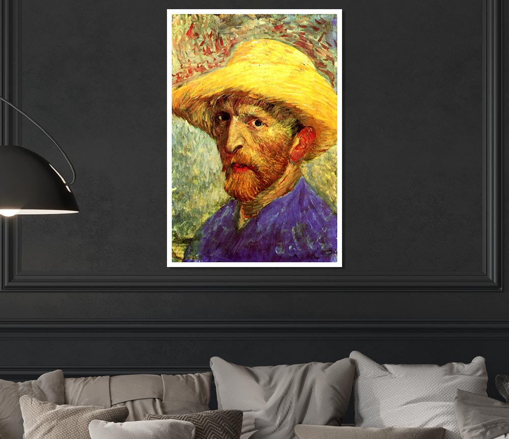 Van Gogh Self Portrait With Straw Hat 3 Print Poster Wall Art