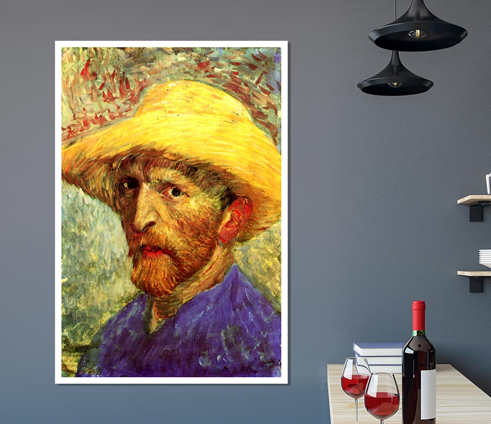 Van Gogh Self Portrait With Straw Hat 3 Print Poster Wall Art