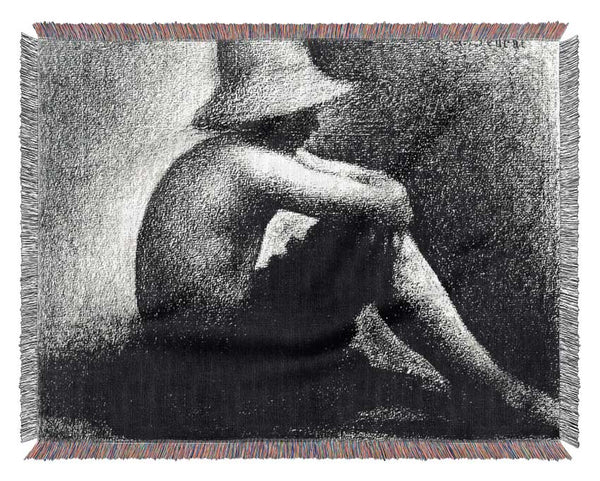 Seurat Sitting Boy In Straw Hat Woven Blanket