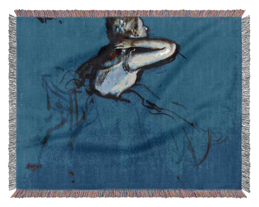 Degas Sitting Dancer In Profile With Hand On Her Neck Woven Blanket