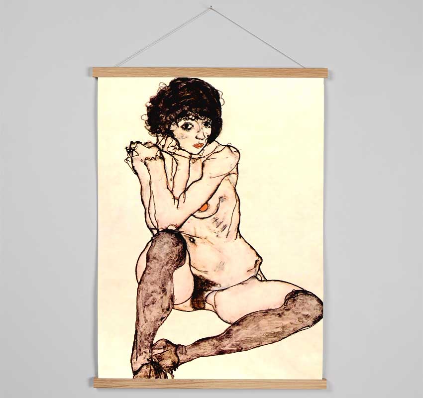 Schiele Sitting Female Nude Hanging Poster - Wallart-Direct UK