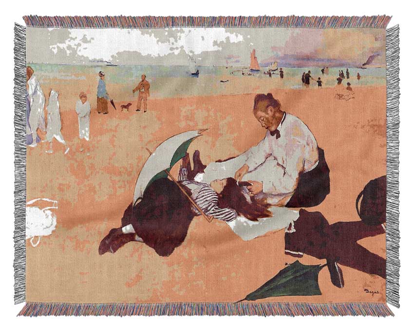 Degas Small Girls On The Beach Woven Blanket