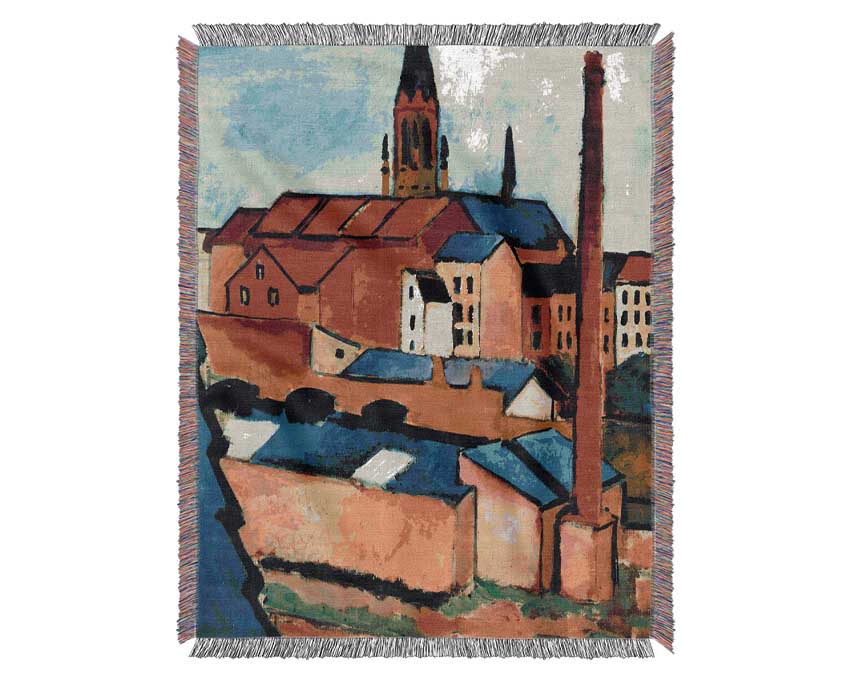 August Macke St Marys Church With Houses And Chimney Woven Blanket