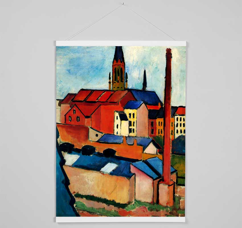 August Macke St Marys Church With Houses And Chimney Hanging Poster - Wallart-Direct UK