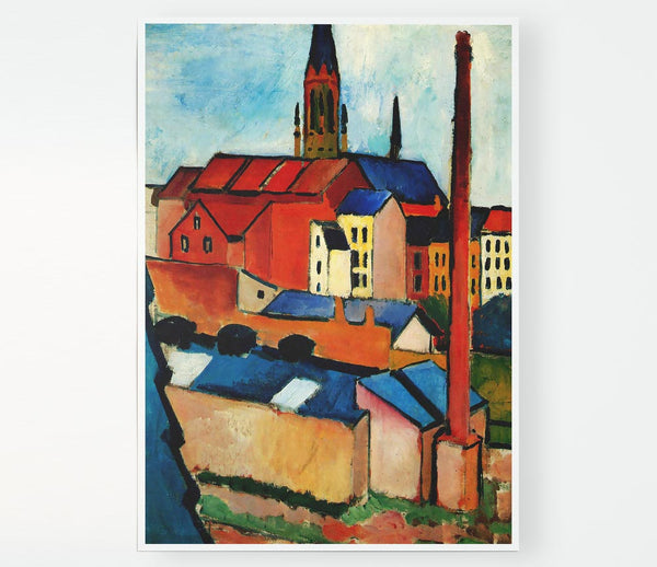 August Macke St Marys Church With Houses And Chimney Print Poster Wall Art