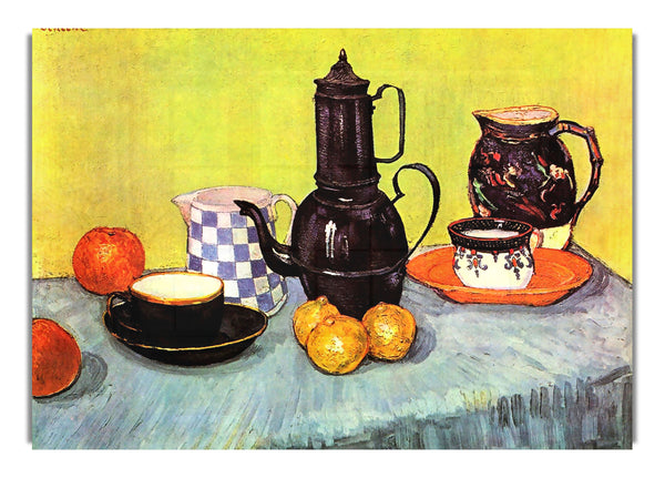 Still Life Blue Enamel Coffeepot, Earthenware And Fruit By Van Gogh