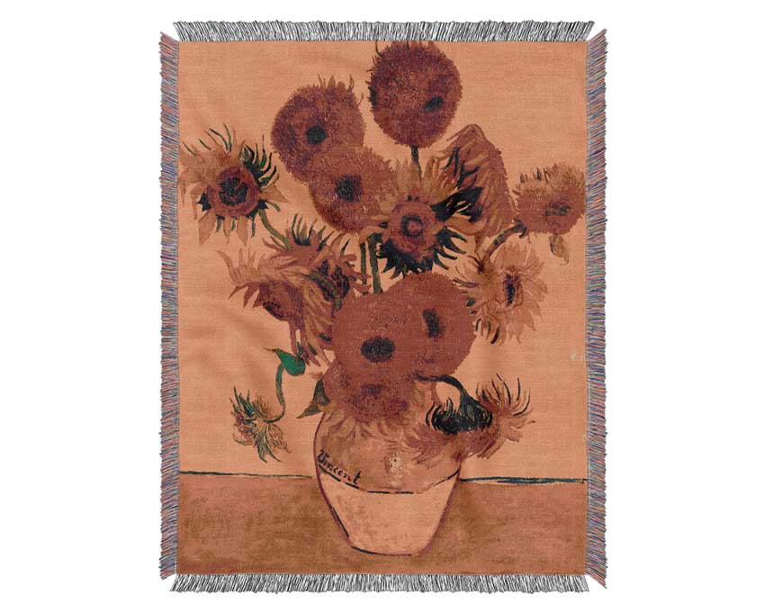 Van Gogh Still Life Vase With Fifteen Sunflowers 3 Woven Blanket