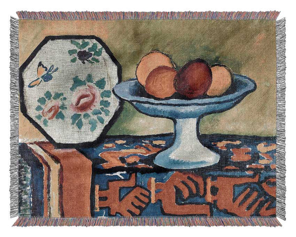 August Macke Still Life With Apple Peel And A Japanese Fan Woven Blanket