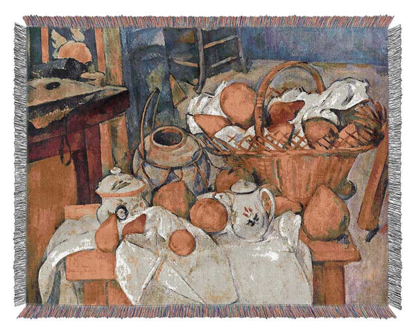 Cezanne Still Life With Fruit Basket Woven Blanket