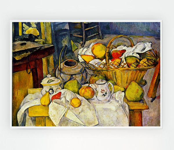 Cezanne Still Life With Fruit Basket Print Poster Wall Art