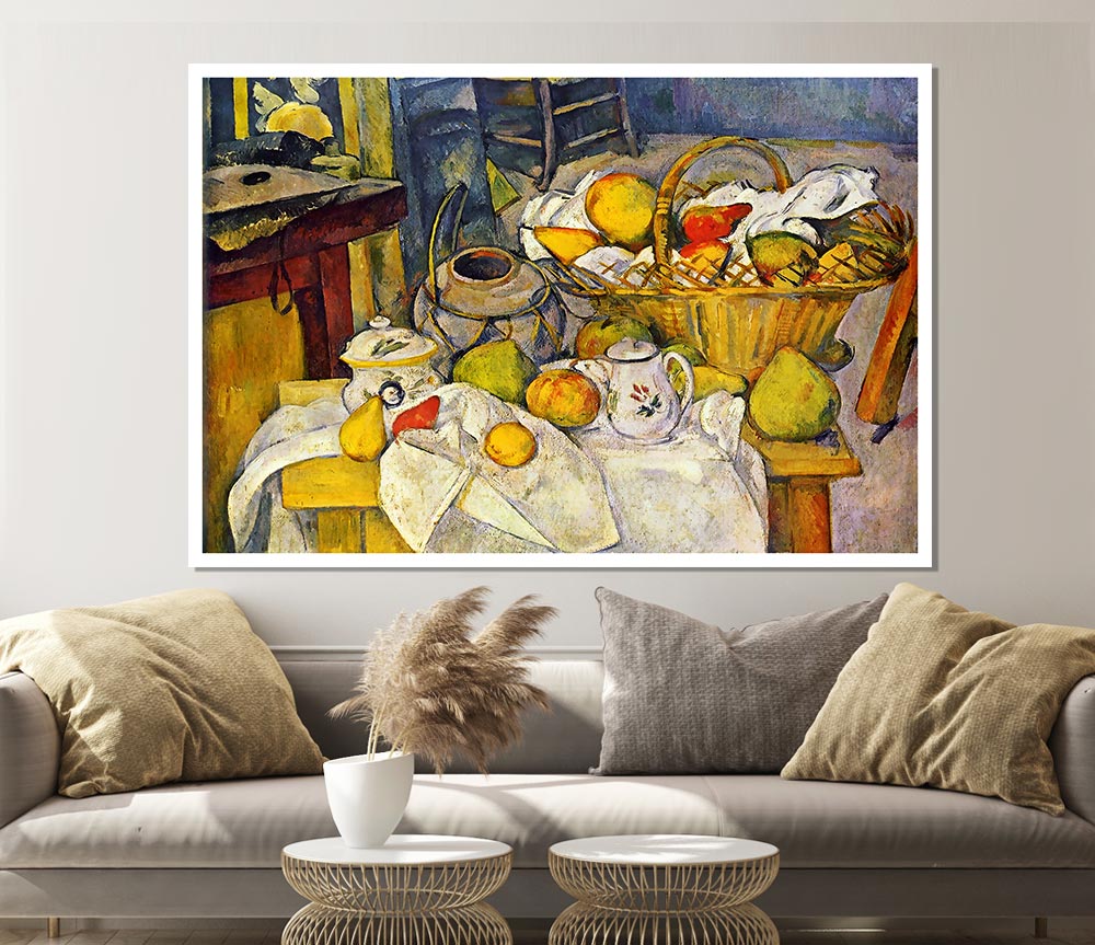 Cezanne Still Life With Fruit Basket Print Poster Wall Art