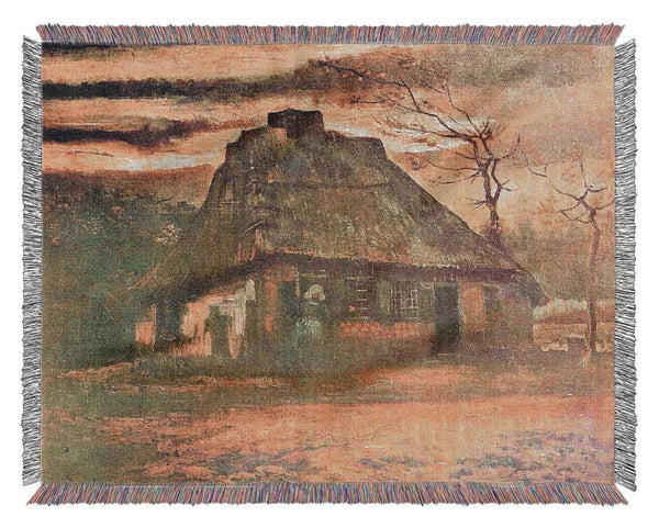 Van Gogh Straw Hut At Dusk Woven Blanket