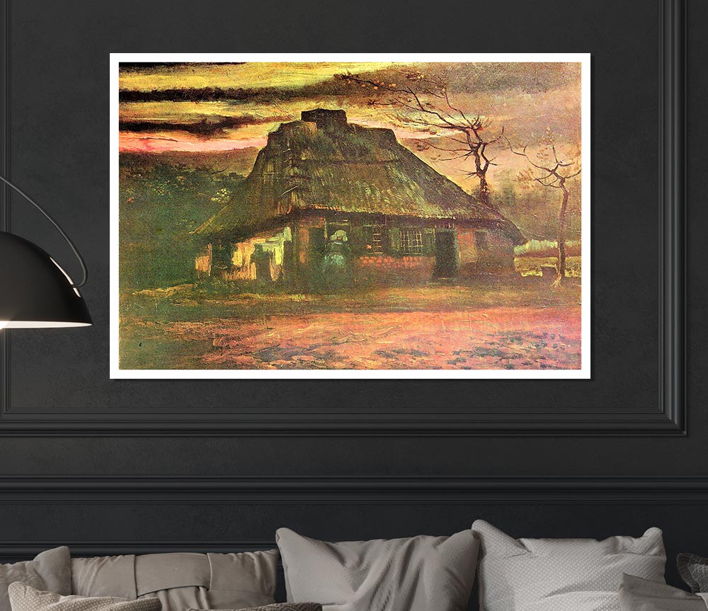 Van Gogh Straw Hut At Dusk Print Poster Wall Art