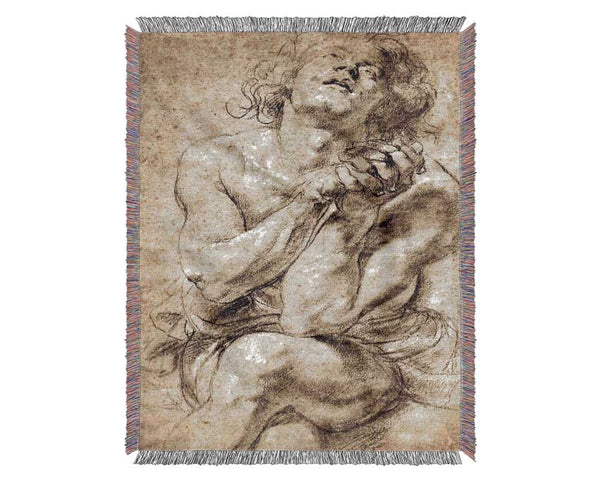 Rubens Study Of Daniel In The Lions Den Woven Blanket