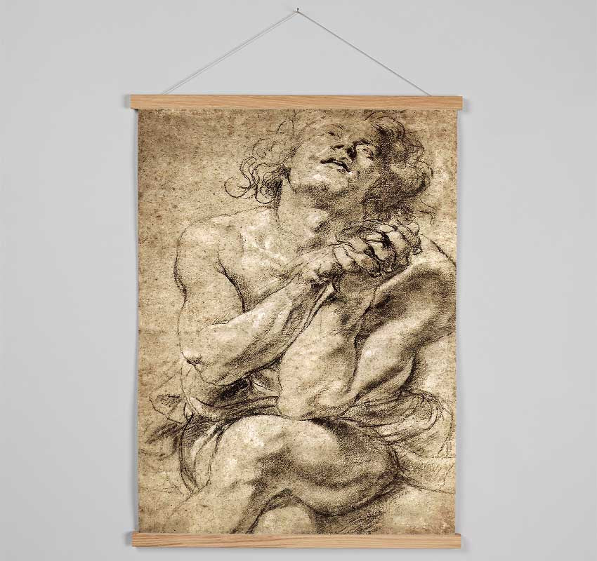 Rubens Study Of Daniel In The Lions Den Hanging Poster - Wallart-Direct UK