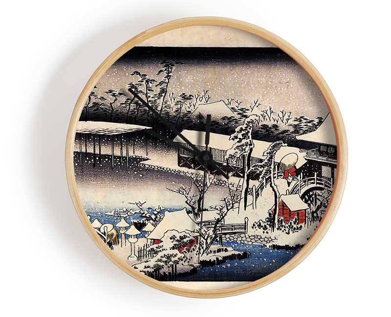 Hiroshige Temple Complex In The Snow Clock - Wallart-Direct UK