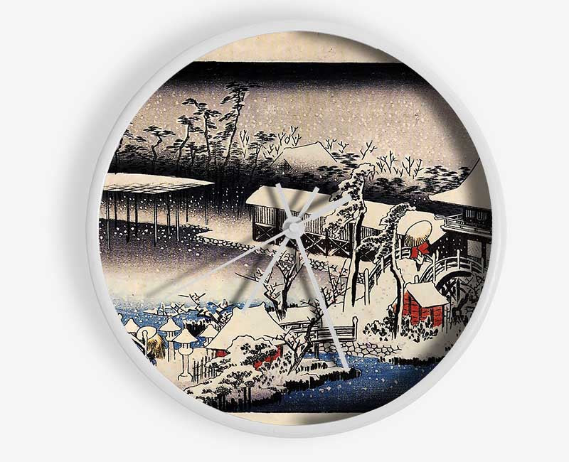 Hiroshige Temple Complex In The Snow Clock - Wallart-Direct UK