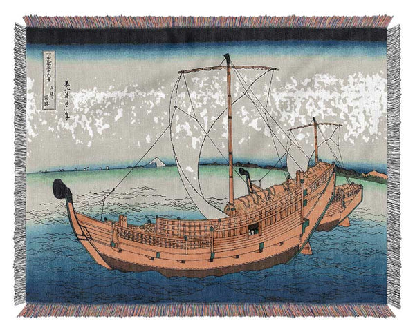 Hokusai The Kazusa Sea Route Woven Blanket