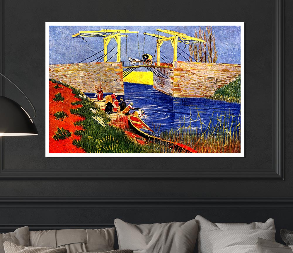 Van Gogh The Langlois Bridge At Arles With Women Washing Print Poster Wall Art