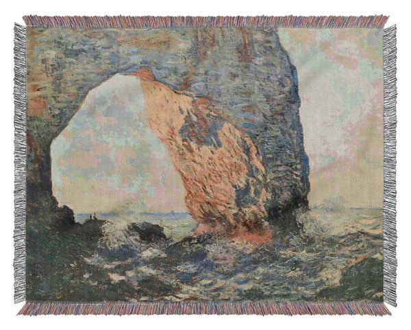 Monet The Rocky Cliffs Of Etretat La Porte Man 1 Woven Blanket