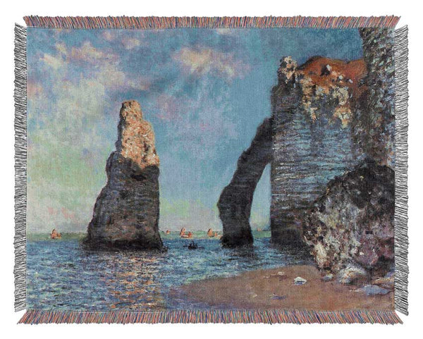 Monet The Rocky Cliffs Of Etretat Woven Blanket