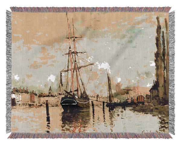 Monet The Seine At Rouen 1872 Woven Blanket