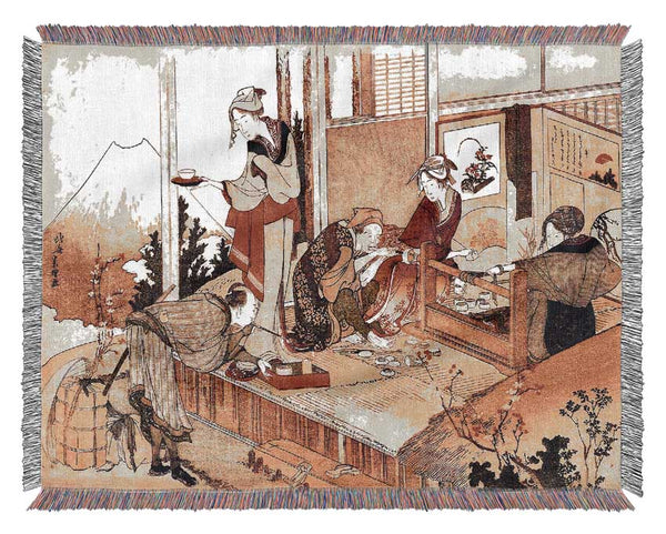 Hokusai The Studio Of Netsuke Woven Blanket