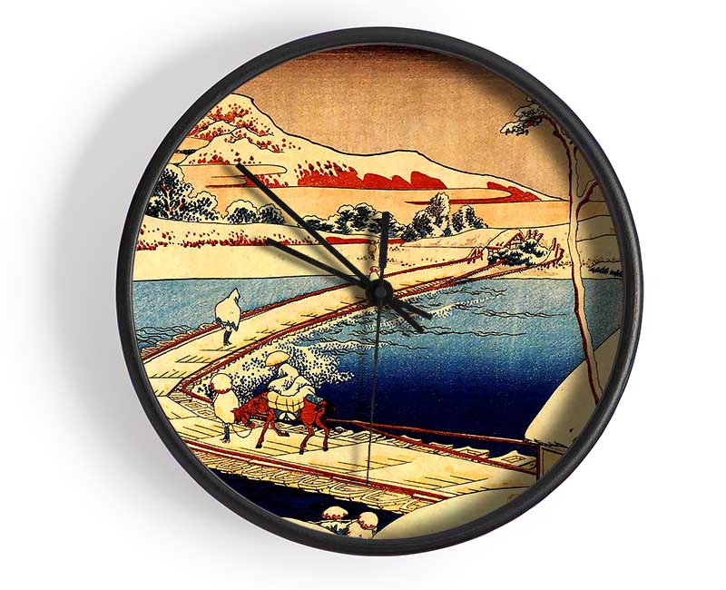 Hokusai The Swimming Bridge Of Sano Clock - Wallart-Direct UK