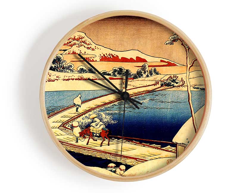 Hokusai The Swimming Bridge Of Sano Clock - Wallart-Direct UK