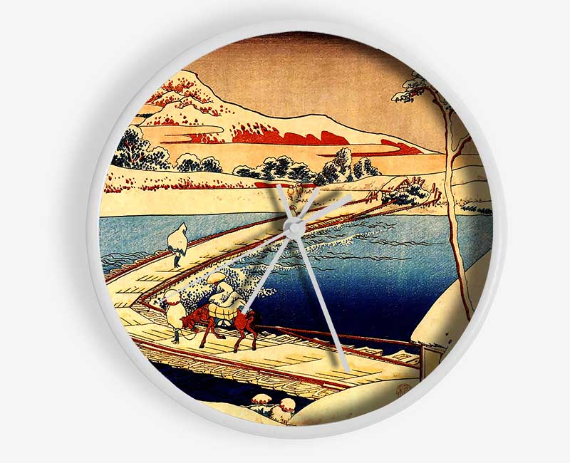 Hokusai The Swimming Bridge Of Sano Clock - Wallart-Direct UK