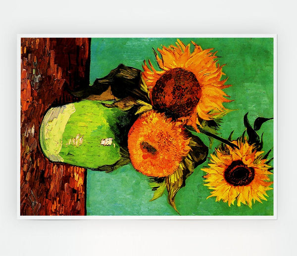 Van Gogh Three Sunflowers In A Vase Print Poster Wall Art