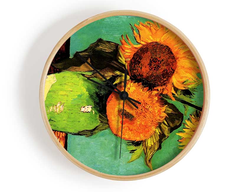 Van Gogh Three Sunflowers In A Vase Clock - Wallart-Direct UK