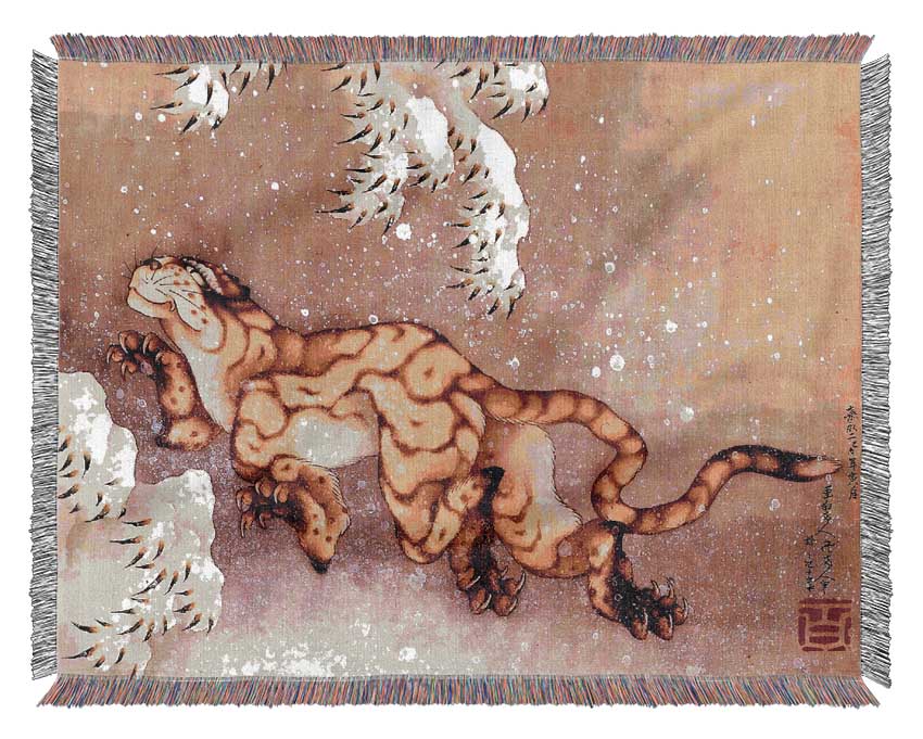 Hokusai Tiger In The Snow Woven Blanket