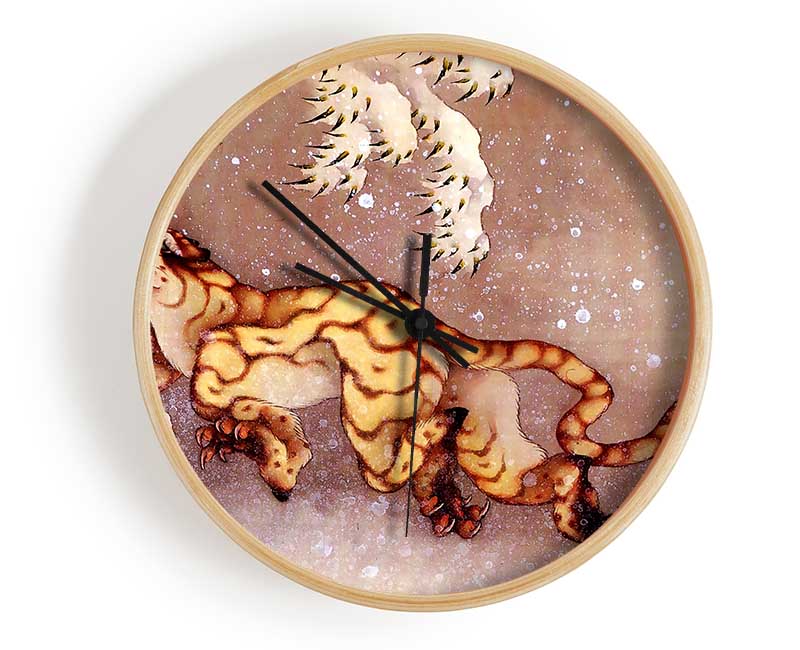 Hokusai Tiger In The Snow Clock - Wallart-Direct UK