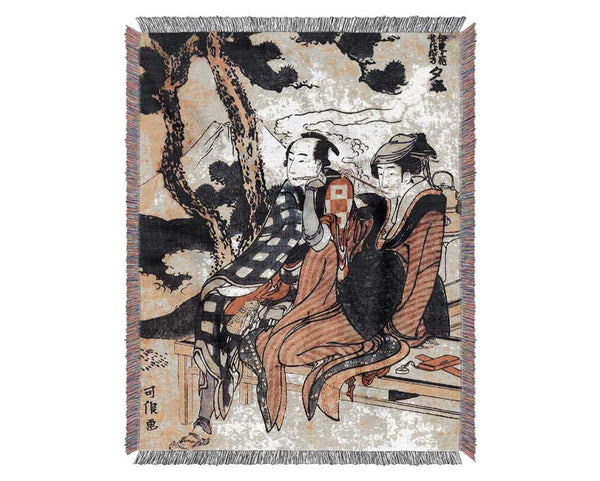 Hokusai Traveling Couple Woven Blanket