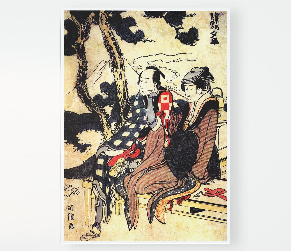 Hokusai Traveling Couple Print Poster Wall Art