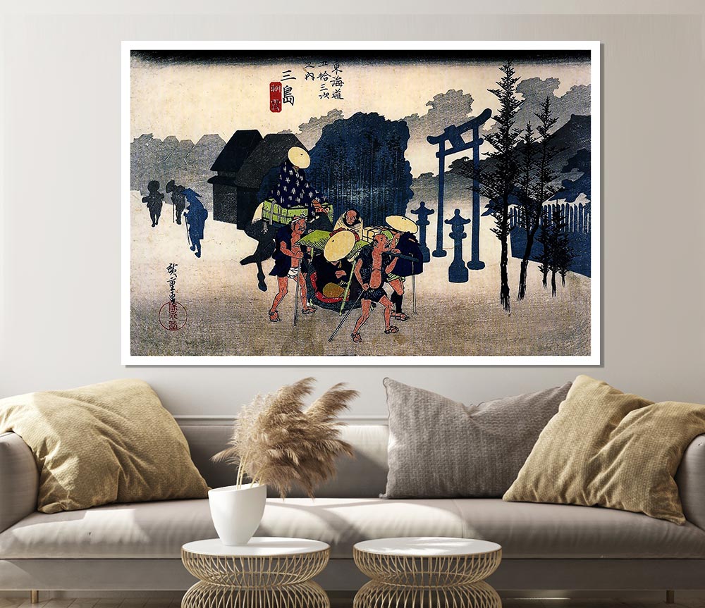 Hiroshige Travellers Passing A Shrine Print Poster Wall Art