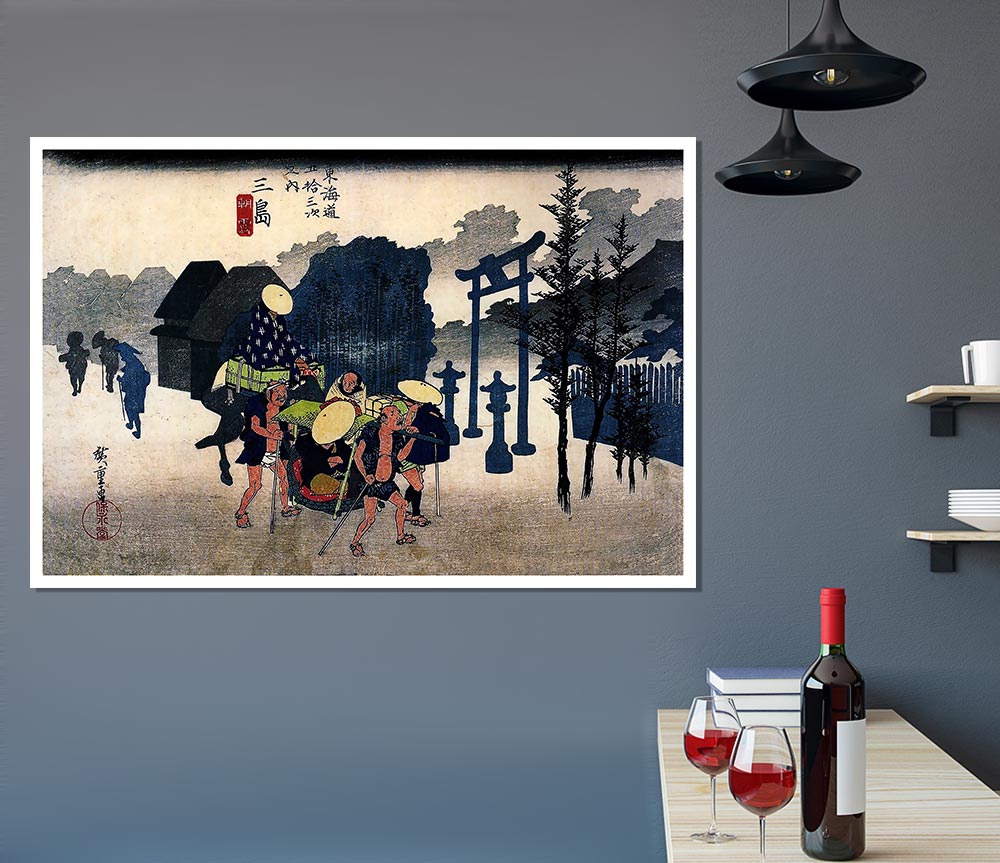 Hiroshige Travellers Passing A Shrine Print Poster Wall Art