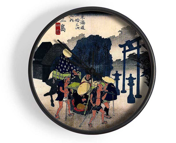 Hiroshige Travellers Passing A Shrine Clock - Wallart-Direct UK