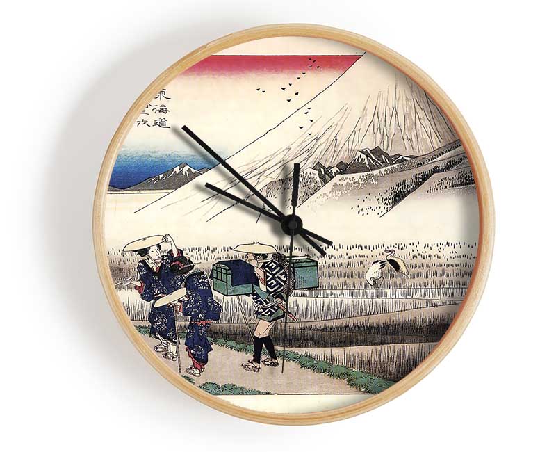 Hiroshige Travellers Passing Mount Fuji Clock - Wallart-Direct UK