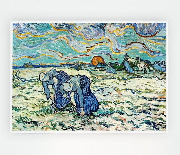 Van Gogh Two Digging A Grave In The Snow Print Poster Wall Art