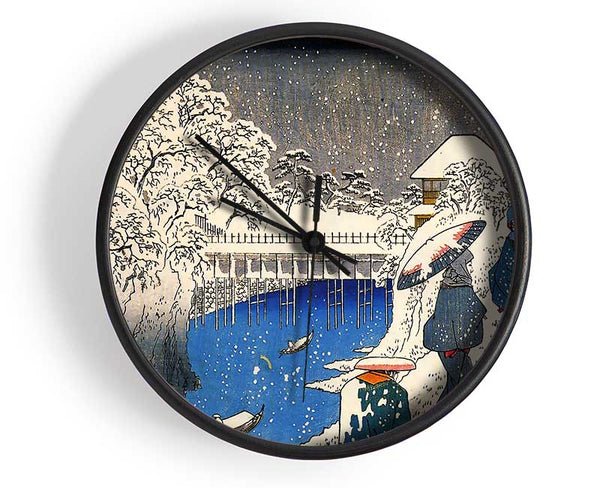 Hiroshige Two Ladies Conversing In The Snow Clock - Wallart-Direct UK