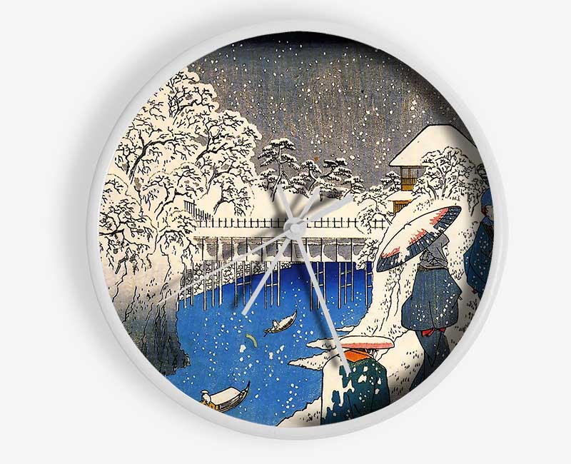 Hiroshige Two Ladies Conversing In The Snow Clock - Wallart-Direct UK