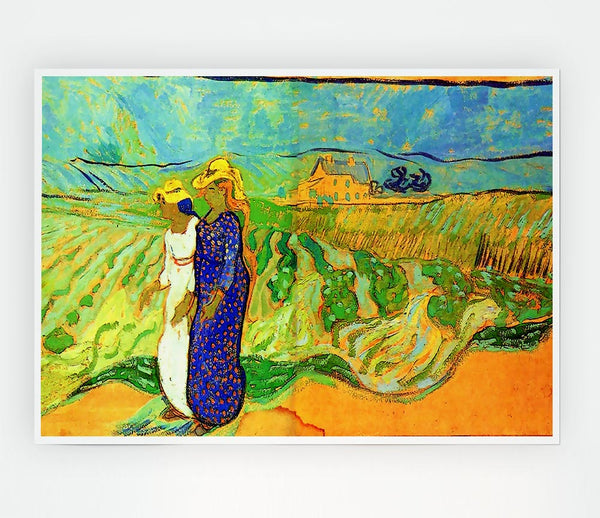 Van Gogh Two Women Crossing The Fields Print Poster Wall Art