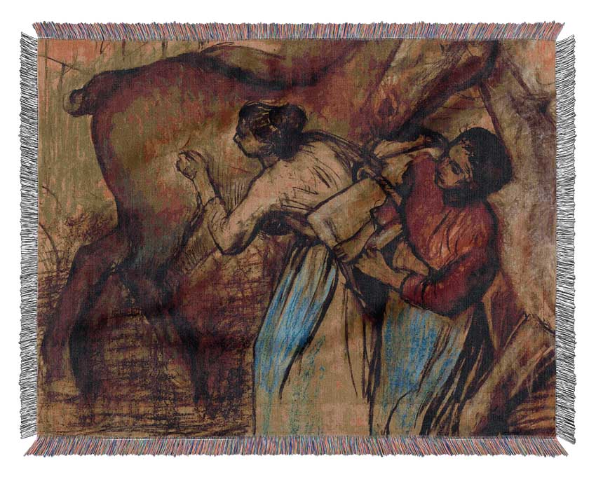 Degas Two Women Washing Horses Woven Blanket